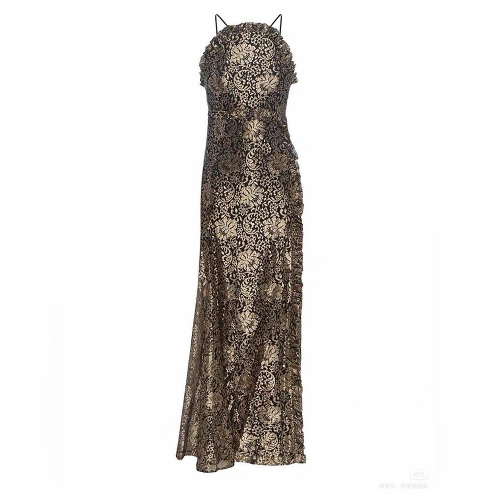 Alice McCall Gold and Black Lace Maxi Dress